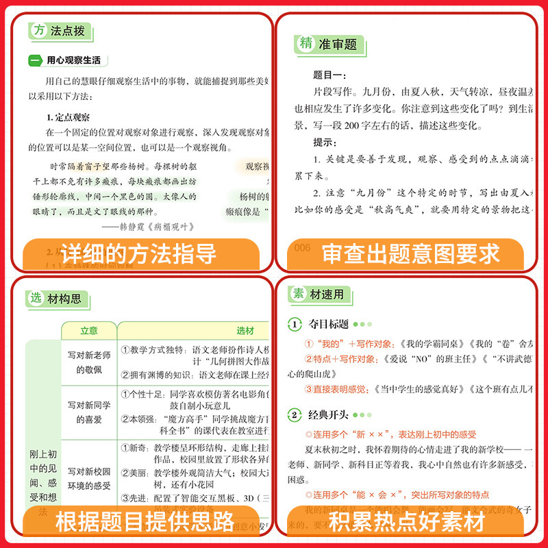 2026秋新版开心同步作文七年级八年级上册下册人教版语文初一初二中考初中阅读理解答题模板专项训练优秀范文精选作文素材大全书籍