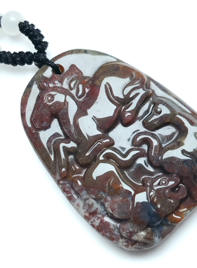 天然七彩玛瑙12生肖三合牌火局马虎狗吊坠男女款本命年吉祥项链A