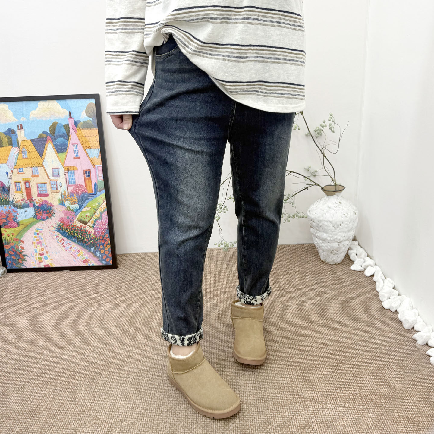 冬季大码胖mm修身显瘦松紧腰加厚加绒保暖小脚牛仔裤铅笔裤女裤子,淘宝优惠券,粉丝福利购,淘宝优惠卷