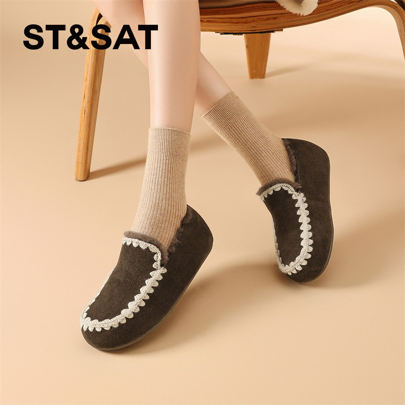 星期六加绒豆豆鞋女2025新款冬季一脚蹬乐福鞋美拉德勃肯棉鞋保暖,淘宝优惠券,粉丝福利购,淘宝优惠卷