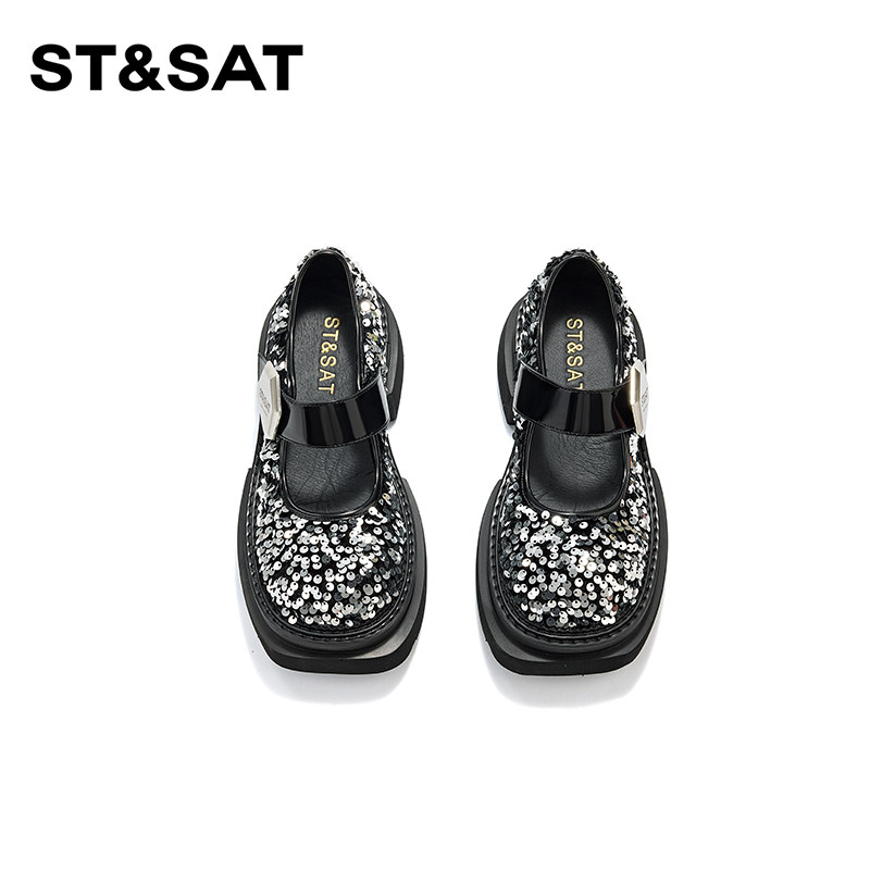 星期六百搭亮片厚底玛丽珍鞋女2025年新款新中式时尚乐福鞋,淘宝优惠券,粉丝福利购,淘宝优惠卷