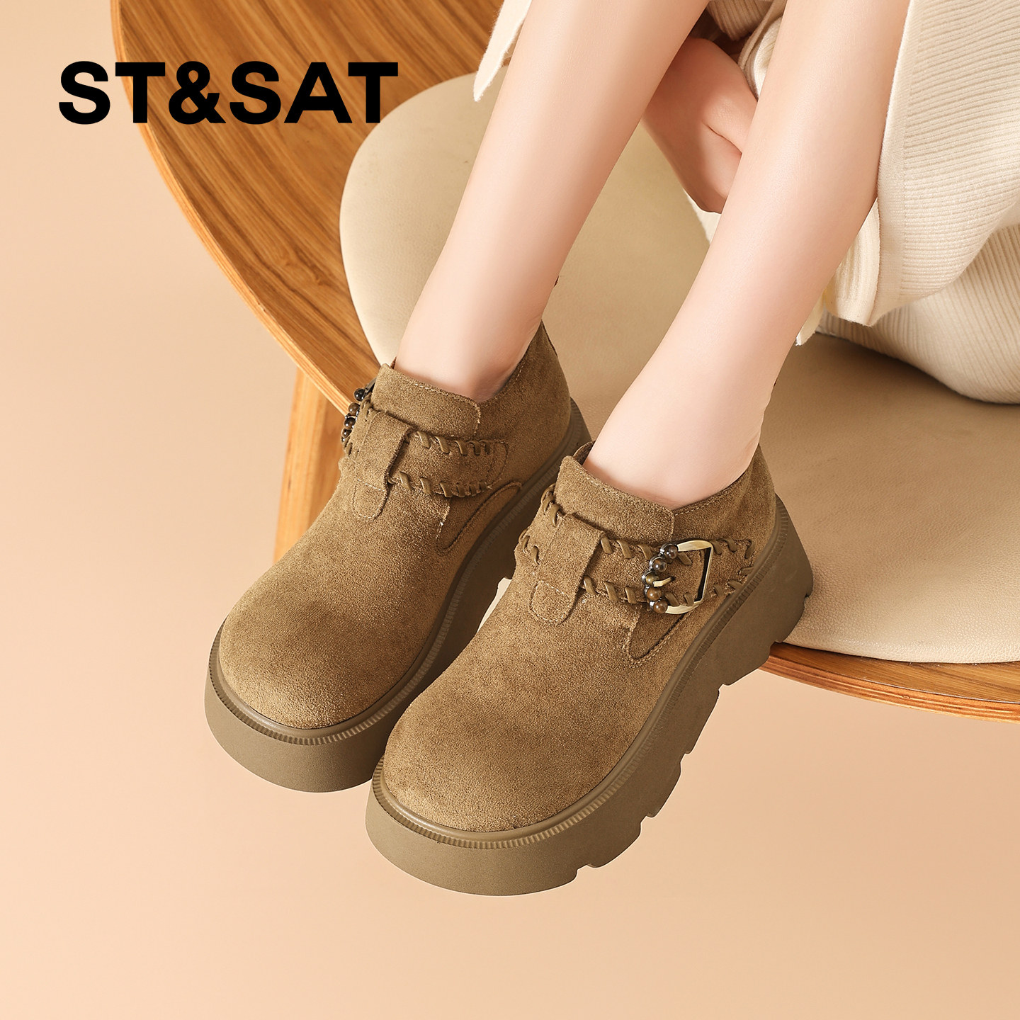 星期六加绒休闲单鞋女款2025新款冬季厚底保暖乐福鞋软底勃肯鞋子,淘宝优惠券,粉丝福利购,淘宝优惠卷