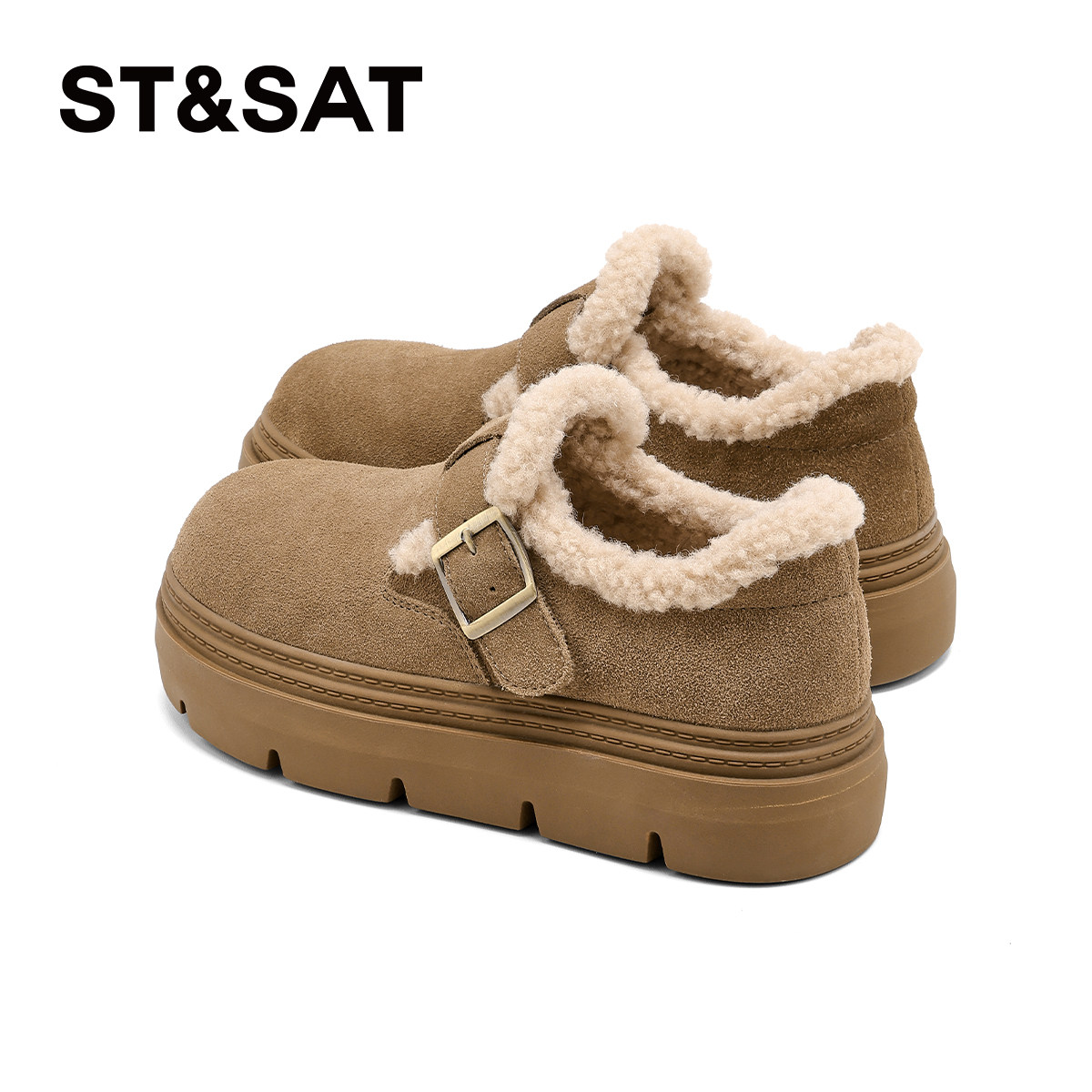 星期六加绒勃肯鞋女2025冬季新款厚底全包保暖毛毛面包棉鞋雪地靴,淘宝优惠券,粉丝福利购,淘宝优惠卷
