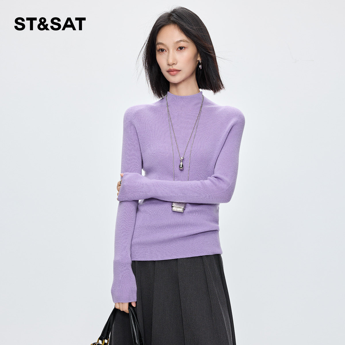 【100%绵羊毛】星期六修身半高领羊毛衫女2025冬季简约针织打底衫,淘宝优惠券,粉丝福利购,淘宝优惠卷