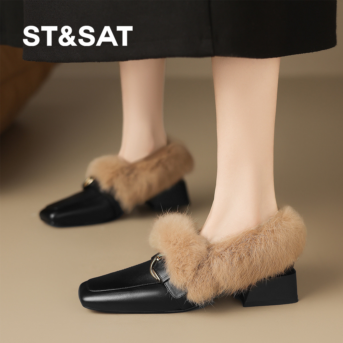 星期六冬季新款毛毛拖鞋保暖加绒高级感女平底单鞋豆豆鞋通勤百搭,淘宝优惠券,粉丝福利购,淘宝优惠卷