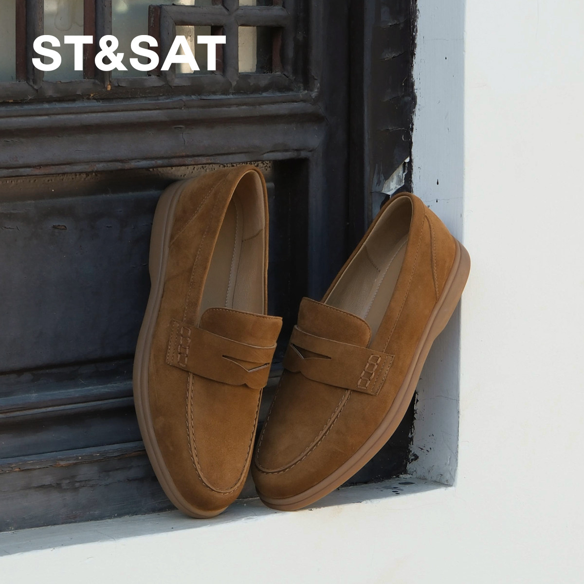 星期六羊皮反绒乐福鞋女鞋柔软轻便春秋季商务鞋一脚蹬休闲豆豆鞋,淘宝优惠券,粉丝福利购,淘宝优惠卷