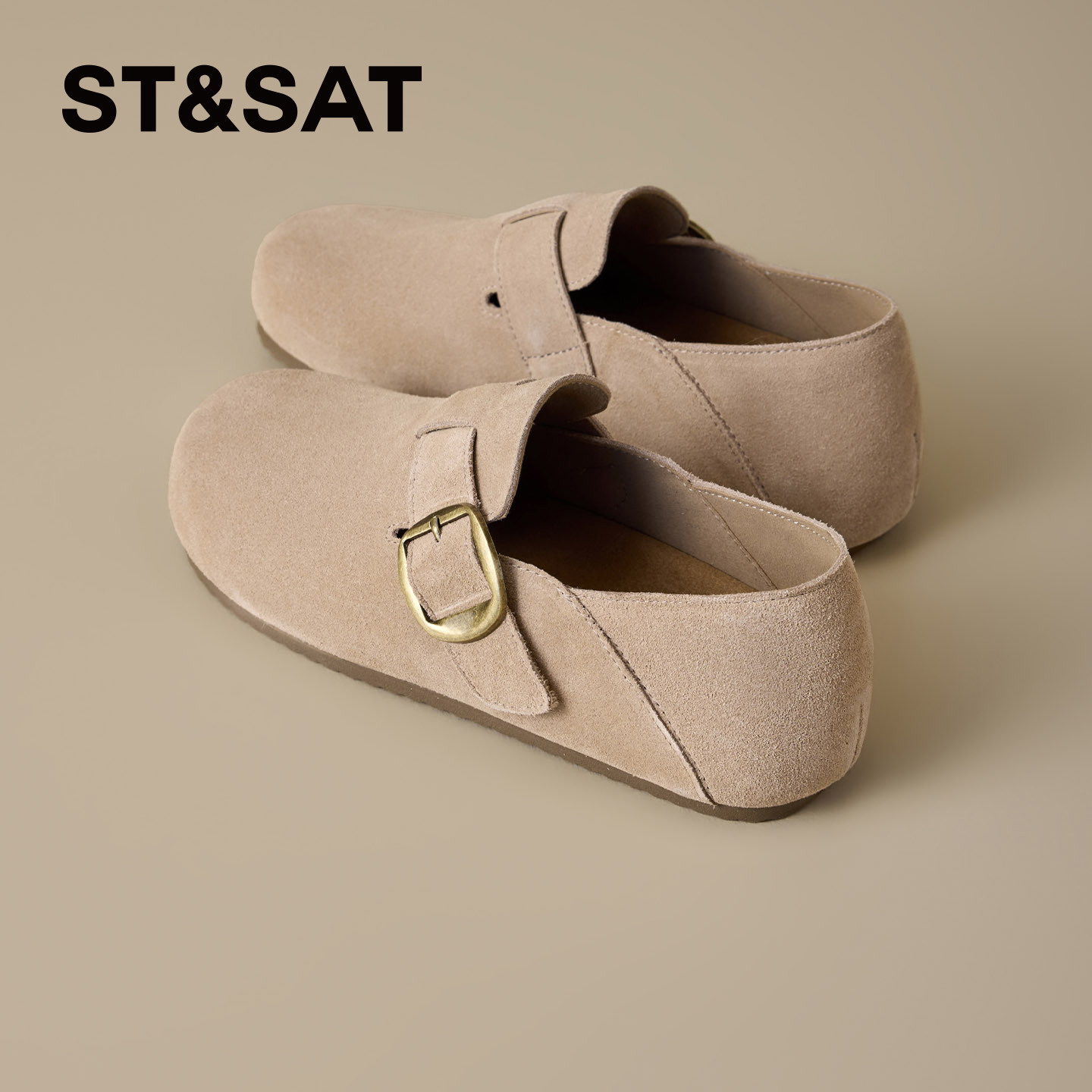 星期六平底勃肯鞋女2026年春季新款杏色百搭阿甘鞋一脚蹬舒适单鞋,淘宝优惠券,粉丝福利购,淘宝优惠卷