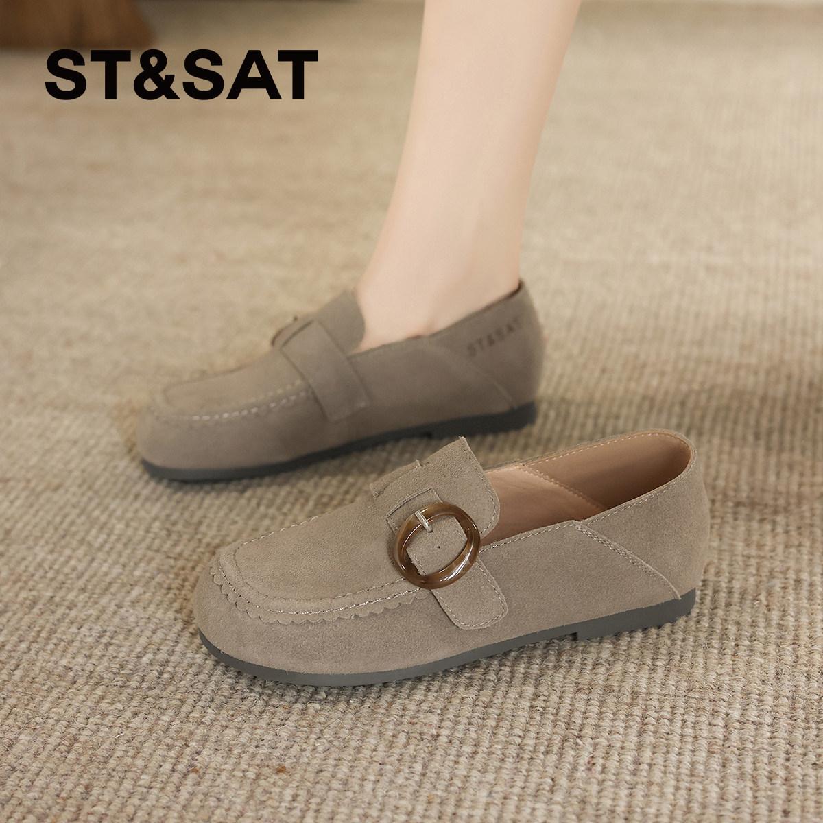 星期六复古真皮软底勃肯鞋女鞋子2025新款秋冬一脚蹬豆豆鞋单鞋子,淘宝优惠券,粉丝福利购,淘宝优惠卷