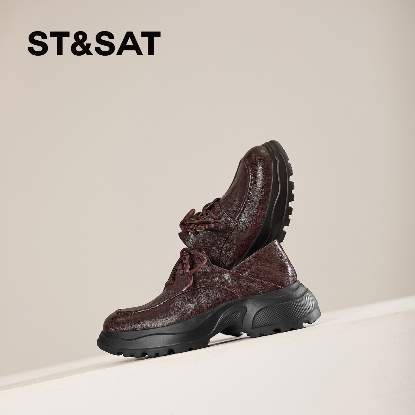 星期六2026春新款英伦风厚底乐福鞋女系带粗跟深口单鞋百搭小皮鞋,淘宝优惠券,粉丝福利购,淘宝优惠卷