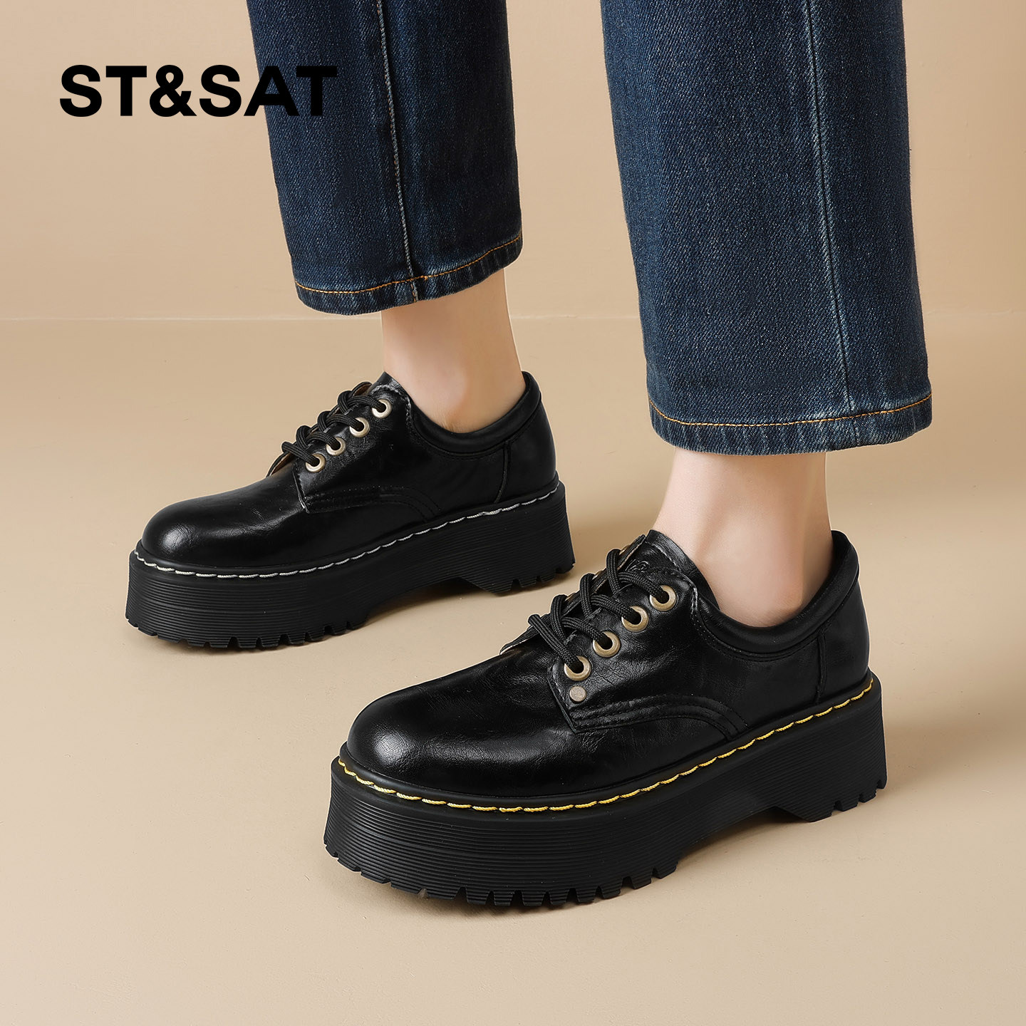 星期六厚底乐福鞋女春季新款黑色复古英伦气质小皮鞋深口单鞋,淘宝优惠券,粉丝福利购,淘宝优惠卷