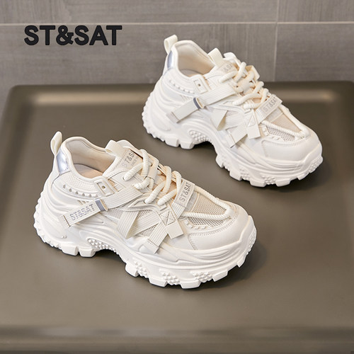 星期六厚底老爹鞋女款2025新款网面运动鞋女士显脚小休闲鞋子秋季 - 图1
