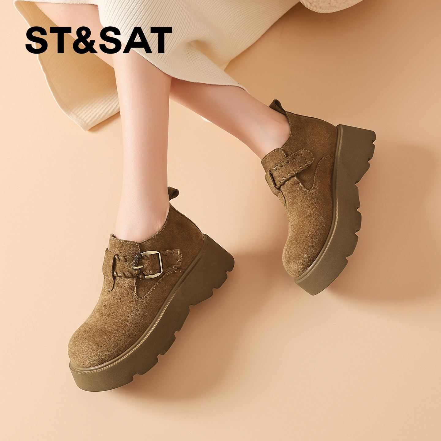 星期六加绒休闲单鞋女款2025新款冬季厚底保暖乐福鞋软底勃肯鞋子,淘宝优惠券,粉丝福利购,淘宝优惠卷