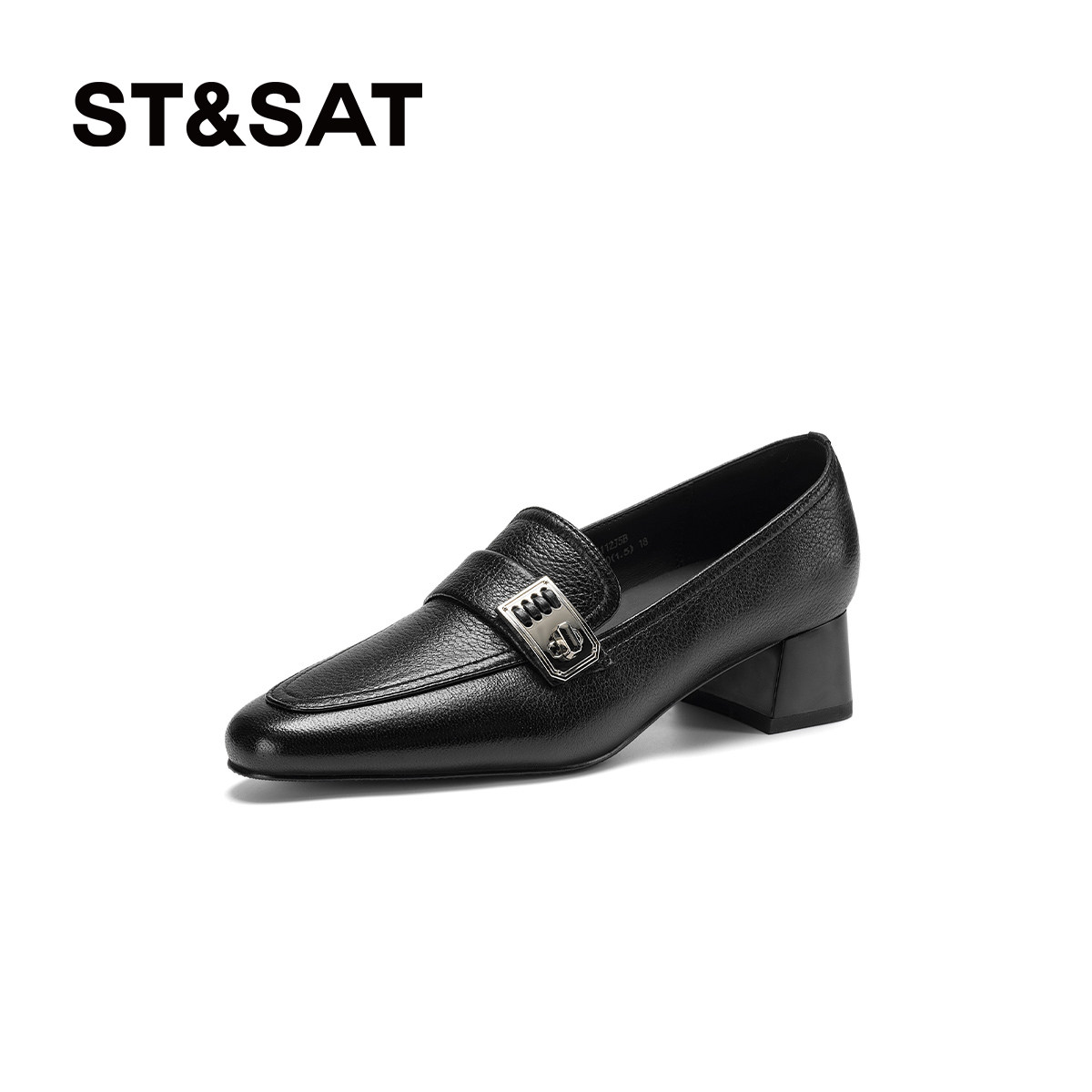 St&Sat/星期六英伦风黑色乐福鞋女粗跟深口单鞋女通勤小皮鞋,淘宝优惠券,粉丝福利购,淘宝优惠卷