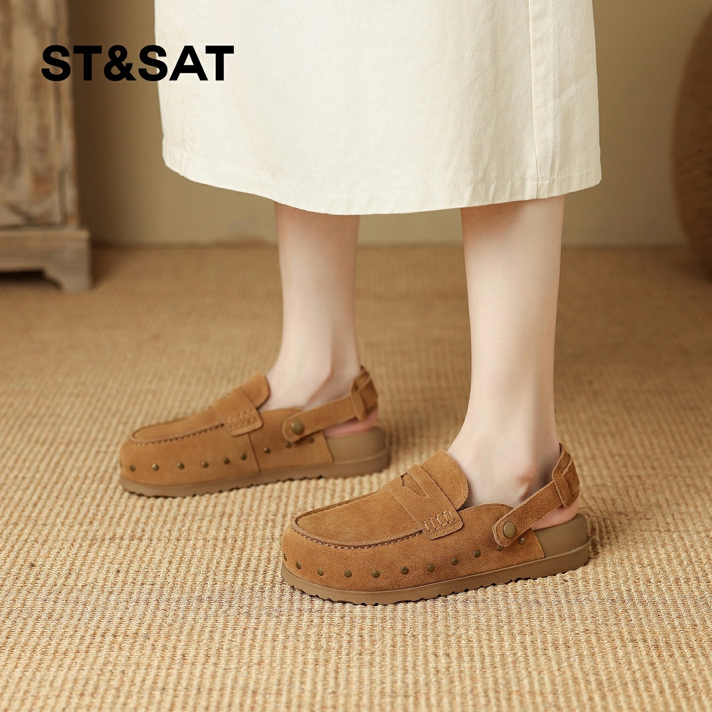 星期六复古勃肯鞋女2026春季新款松弛感包头铆钉内增高休闲懒人鞋,淘宝优惠券,粉丝福利购,淘宝优惠卷