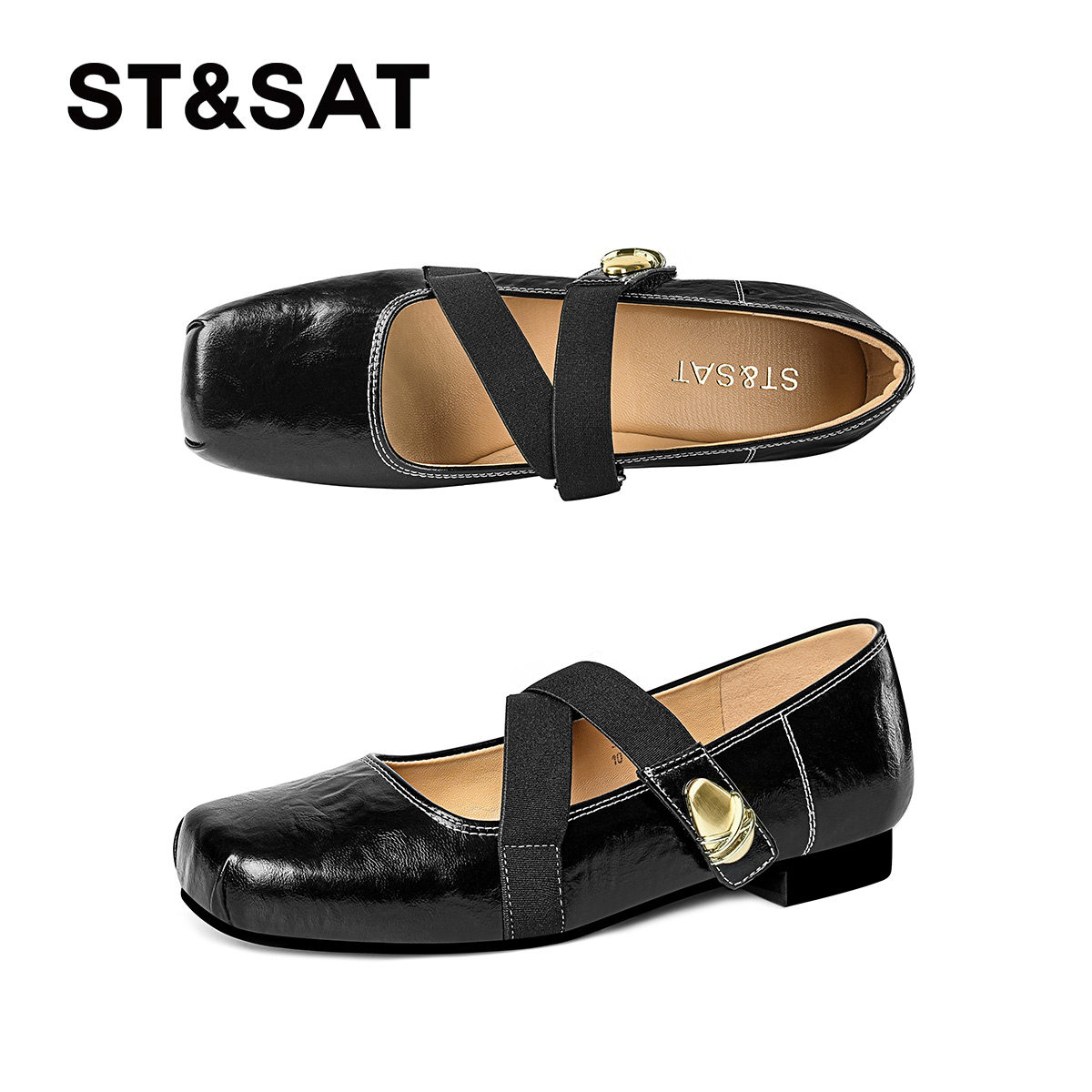 星期六复古芭蕾鞋女2025方头粗跟平底单鞋棕色软底交叉带百搭女鞋,淘宝优惠券,粉丝福利购,淘宝优惠卷