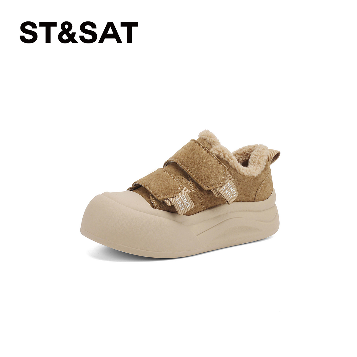 星期六复古魔术贴加绒板鞋女鞋2025冬季新款保暖棉鞋厚底休闲鞋子