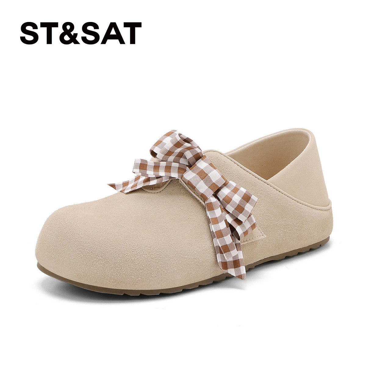 星期六平底勃肯鞋女2026新款春季蝴蝶结防滑软底真皮一脚蹬休闲鞋,淘宝优惠券,粉丝福利购,淘宝优惠卷