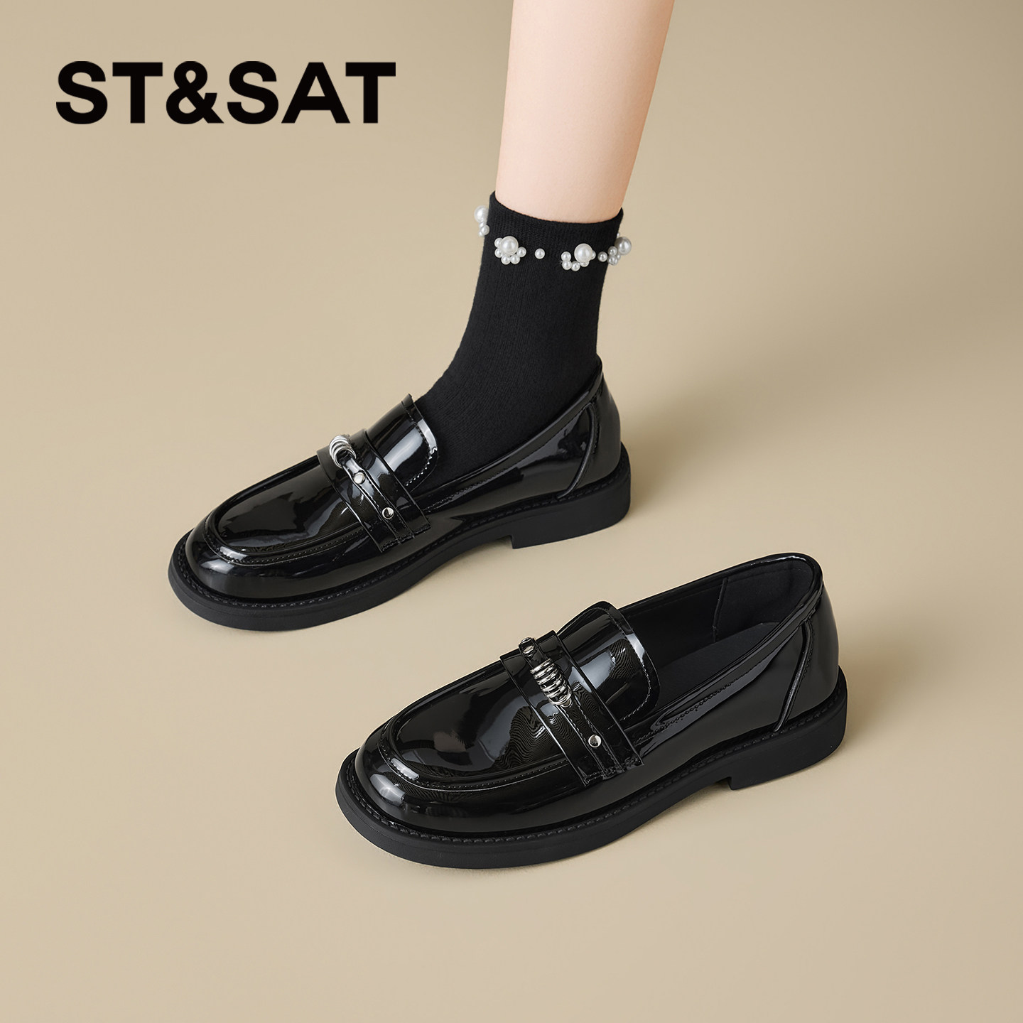 星期六英伦小皮鞋女2026新款平底春季复古一脚蹬金属扣休闲乐福鞋,淘宝优惠券,粉丝福利购,淘宝优惠卷