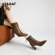 Pointed toe skinny boots thick heel short boots Saturday