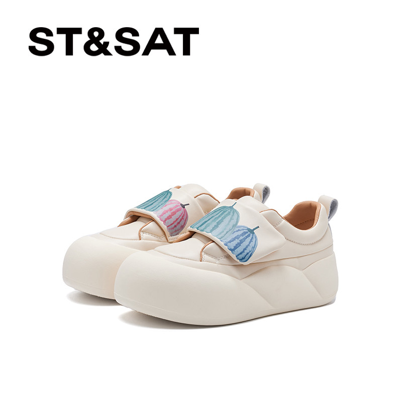 星期六小白鞋休闲百搭魔术贴面包鞋2025年秋冬季新款圆头厚底女鞋,淘宝优惠券,粉丝福利购,淘宝优惠卷