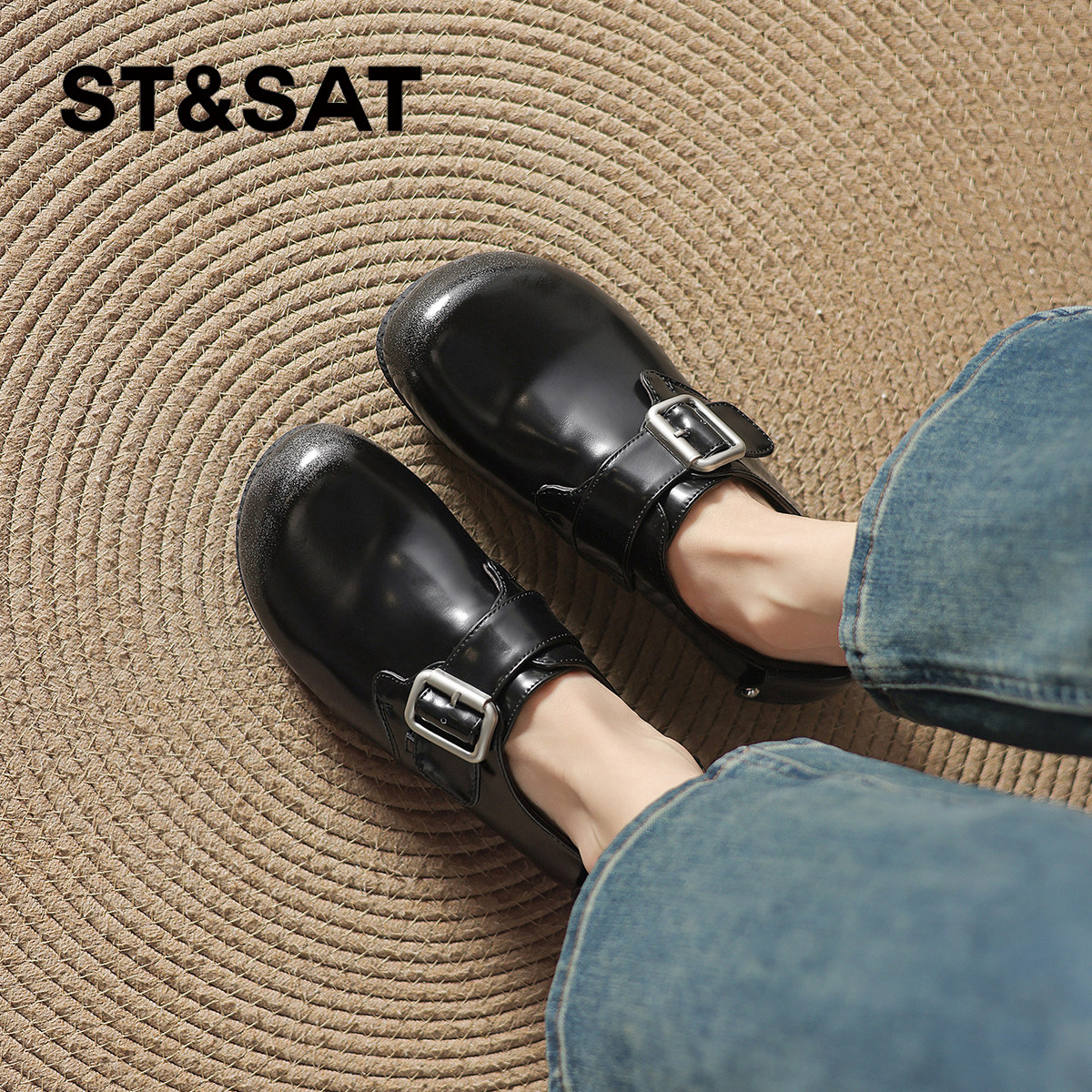 星期六棕色平底全包勃肯鞋子2025新款春一脚蹬懒人皮鞋女鞋子女款,淘宝优惠券,粉丝福利购,淘宝优惠卷