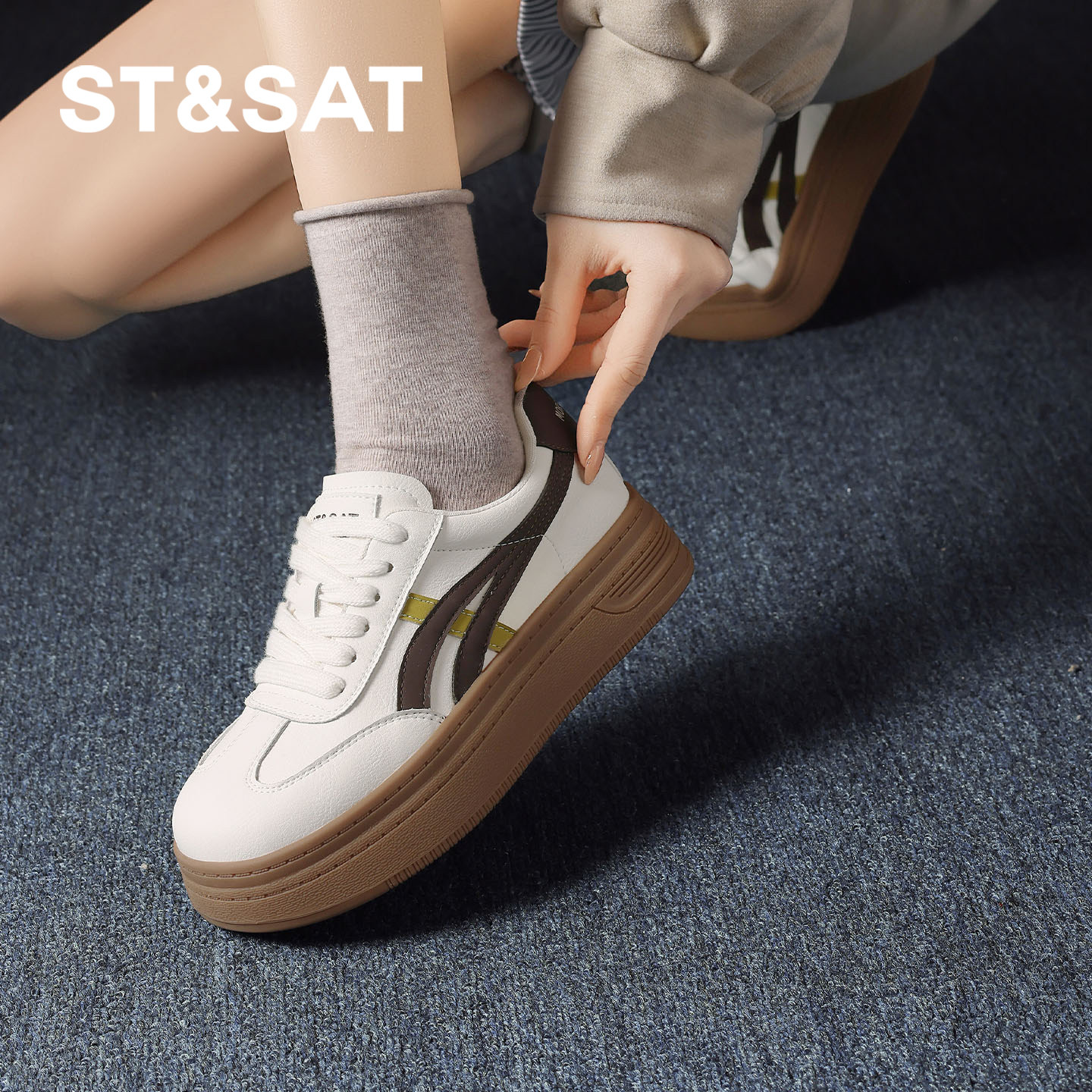 星期六厚底休闲鞋2026年女款春季英伦风通勤日常拼色休闲百搭单鞋,淘宝优惠券,粉丝福利购,淘宝优惠卷