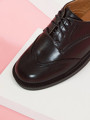 星期六时尚英伦风小皮鞋秋季新款系带圆头低跟女鞋SS33112054 - 图3