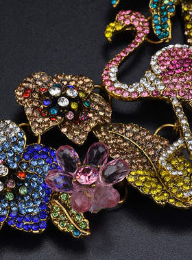 欧美奢华夸张满钻火烈鸟项链复古合金花朵气质锁骨链跨境热销