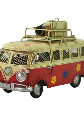 欧式乡村小巴士摆件家居装饰工艺品收藏 创意手工铁艺复古摆设