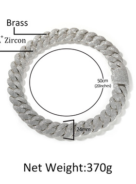 欧美跨境饰品铜镶锆石24mm古巴链条嘻哈镀金男士项链毛衣链