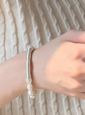 巴洛克淡水珍珠手链999足银古法磨砂弯管手链设计感小众气质手环