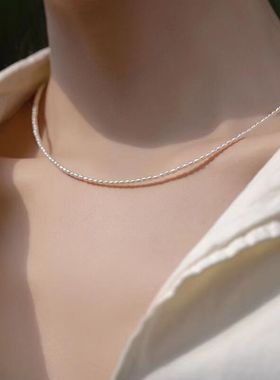 天然巴洛克米粒淡水珍珠项链轻奢极细锁骨链小众简约颈链14K包金