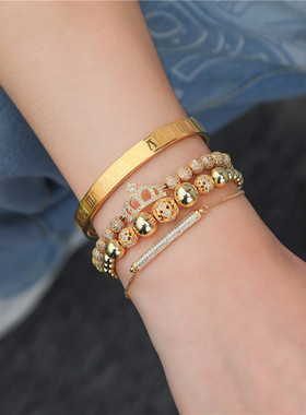 锆石饰品 跨境皇冠钻球欧美男士编织可调节手链套装4件套手链