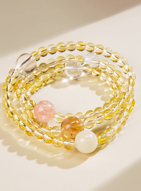 普陀山同款天然石柠檬晶黄水晶手链女款叠戴米珠转运招财工厂