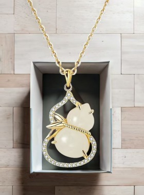 新款s925银项链夏季女国风和田玉葫芦竹影吊坠轻奢感气质配饰