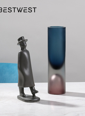 博西家居 轻奢磨砂加厚玻璃花瓶摆件家居高档样板房酒店软装饰品