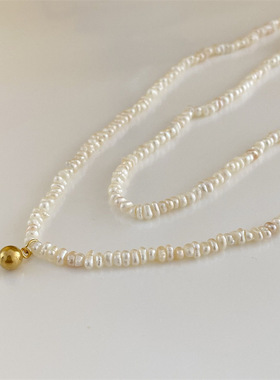 choker复古金豆米珠钛钢锁骨链 天然淡水珍珠项链女 小金球颈链