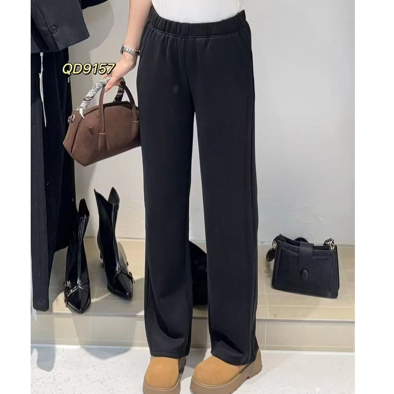 奶杏色窄版阔腿裤女~秋冬25年新款高个子加绒直筒裤起点终点9157,淘宝优惠券,粉丝福利购,淘宝优惠卷