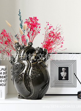 赛博朋克仿真心脏花瓶摆件创意科技感家居装饰心形花瓶树脂工艺品