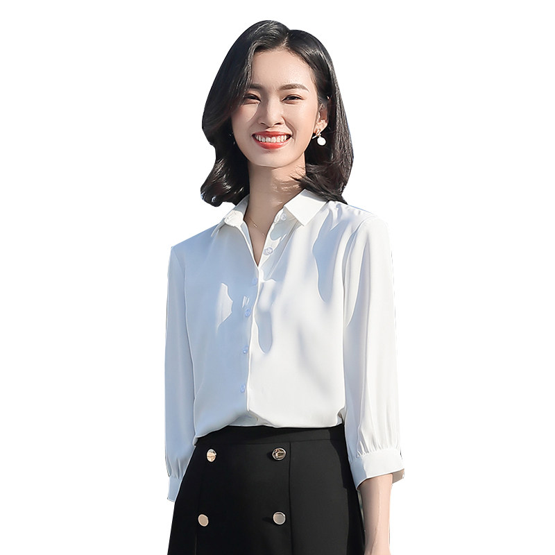 雪纺韩版中袖夏季宽松垂感白衬衫 伊木子衬衫