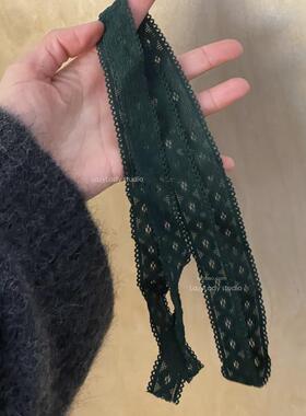 DIY 一米长 墨绿色弹力蕾丝织带 自制发圈发绳手腕带 原材料配件