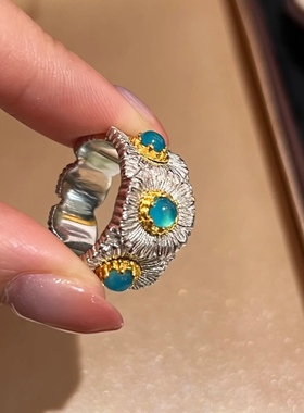 轻珠宝/S925银镀k金布切拉提雏菊玛瑙长项链戒指澳宝权志龙高级感