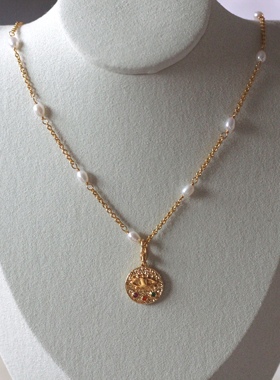 S925银古币项链恶魔之眼彩色宝石正反两面小吊坠