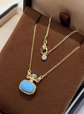 S925银镀金人工高瓷美松香水瓶项链
