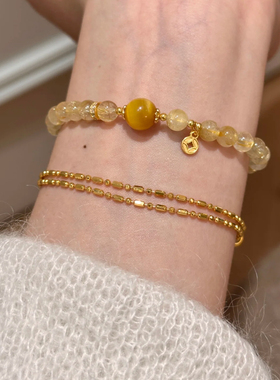 S925银镀金双扣延长链 小金块调节链手链 K黄K白DIY百搭链