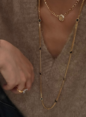 轻珠宝定制S925银镀金长期主义时髦雅典娜古巴小古币毛衣链