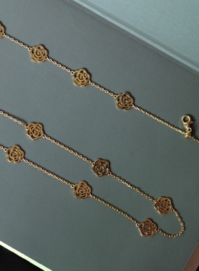 轻珠宝S925银镀金激光雕版镂空百搭抽拉项链毛衣链精致小香风