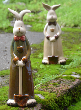 可爱陶瓷情侣桌面装饰兔子摆件