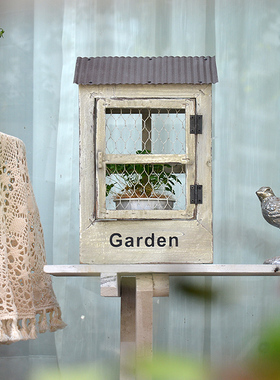 美式复古木质壁挂小屋花盆饰品