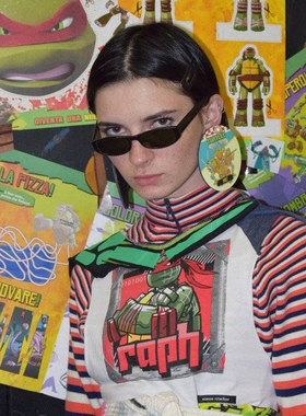 复古网红两色ins欧美朋克街头复古小墨镜女男扁椭圆太阳镜潮人款